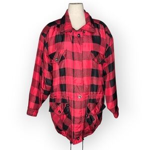 Vintage Corsini Silk Buffalo Plaid Jacket Red Black L Quilted